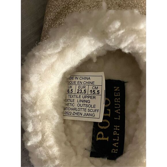 POLO Ralph Lauren Gold & Cream Sherpa Slip on Slippers Size Toddler 7 - Picture 10 of 10